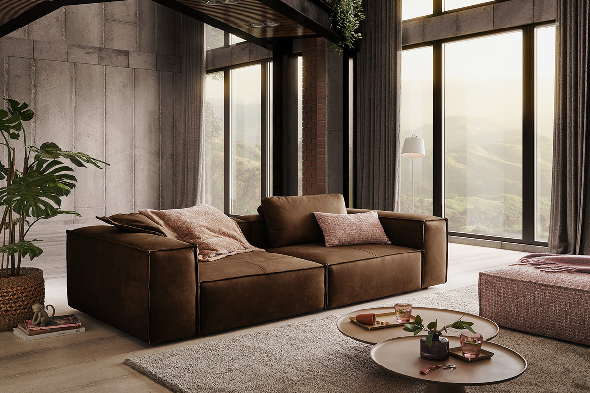 KAWOLA Sofa CARMO 3-Sitzer Leder braun