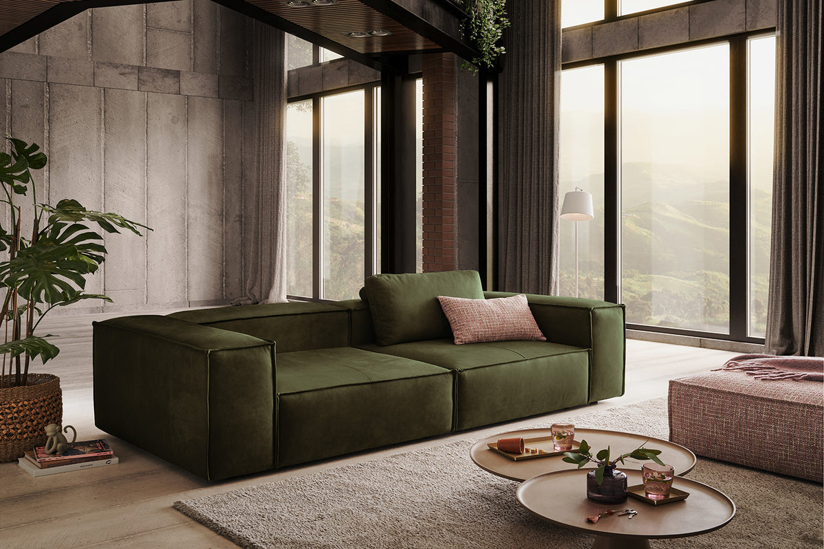 KAWOLA Sofa CARMO 3-Sitzer Leder olivgrün