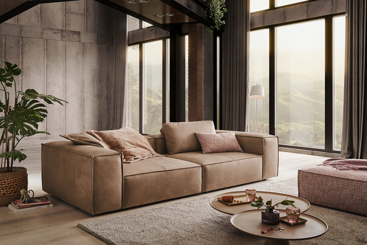 KAWOLA Sofa CARMO 3-Sitzer Leder taupe
