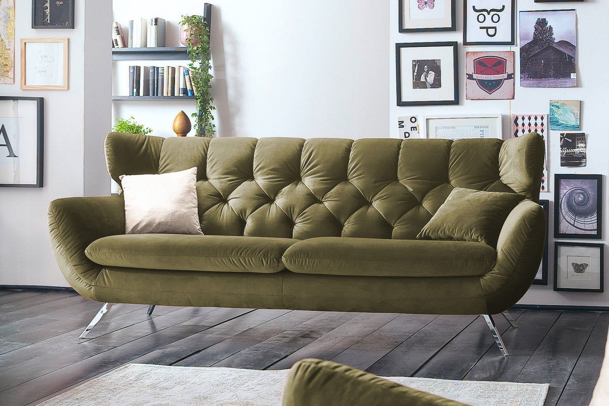 KAWOLA Sofa CHARME Velvet oliv, 2-Sitzer