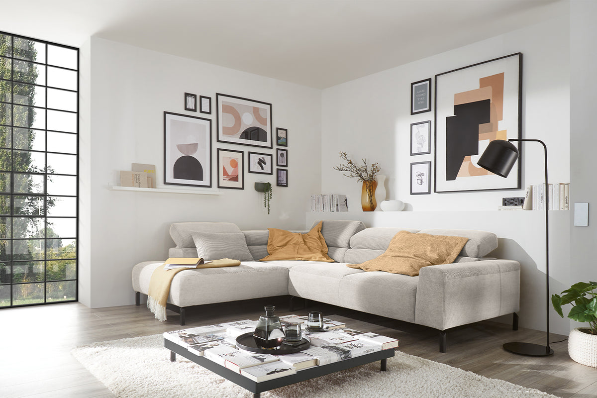KAWOLA Sofa DELIA Ecksofa Feincord silber, Links, Ohne Komfortfunktion