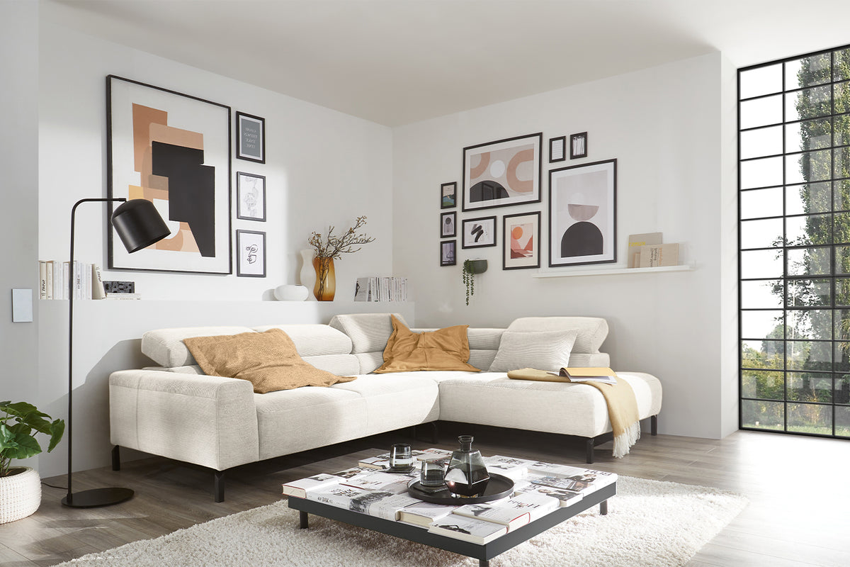 KAWOLA Sofa DELIA Ecksofa Feincord weiß, Rechts, Ohne Komfortfunktion