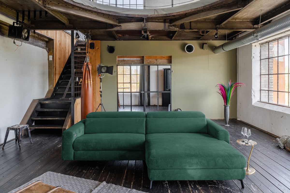 KAWOLA Sofa LAISKA Ecksofa Cord smaragd