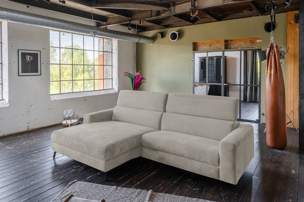 KAWOLA Sofa LAISKA Ecksofa Cord steingrau, Links