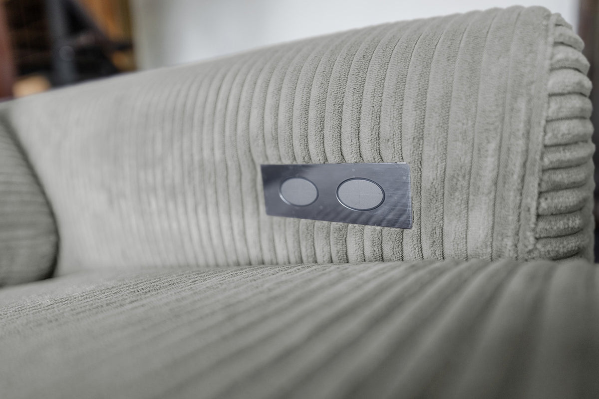 KAWOLA Sofa LAISKA Ecksofa Relaxfunktion teilmotorisch Cord hellgrau