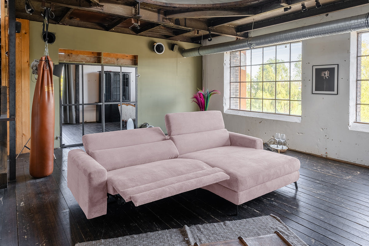 KAWOLA Sofa LAISKA Ecksofa Relaxfunktion teilmotorisch Cord rosa