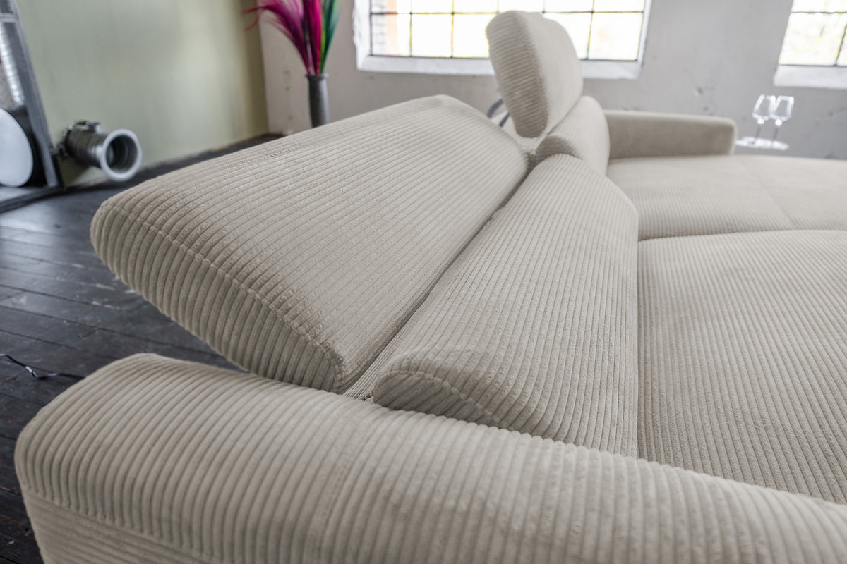 KAWOLA Sofa LAISKA Ecksofa Relaxfunktion teilmotorisch Cord steingrau