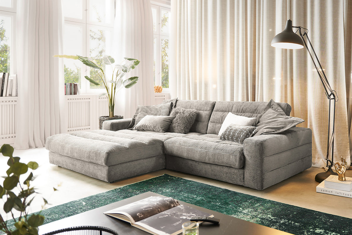 KAWOLA Sofa LANA Ecksofa Cord steingrau, Links