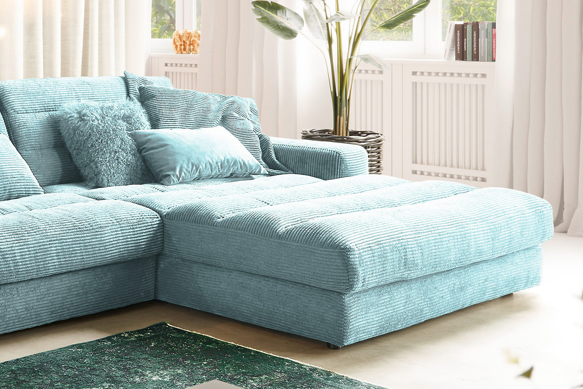 KAWOLA Sofa LANA XL Ecksofa Cord hellblau
