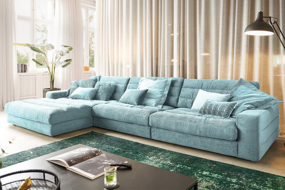 KAWOLA Sofa LANA XL Ecksofa Cord hellblau