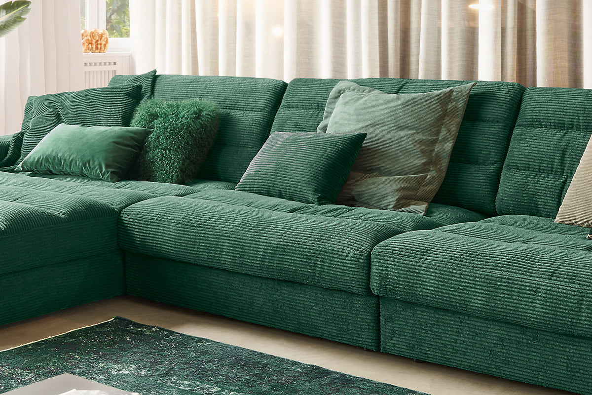 KAWOLA Sofa LANA XL Ecksofa Cord smaragd
