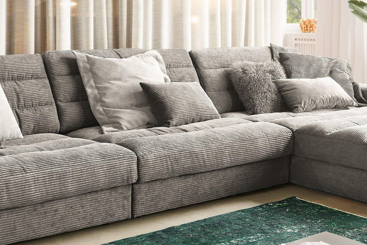 KAWOLA Sofa LANA XL Ecksofa Cord steingrau