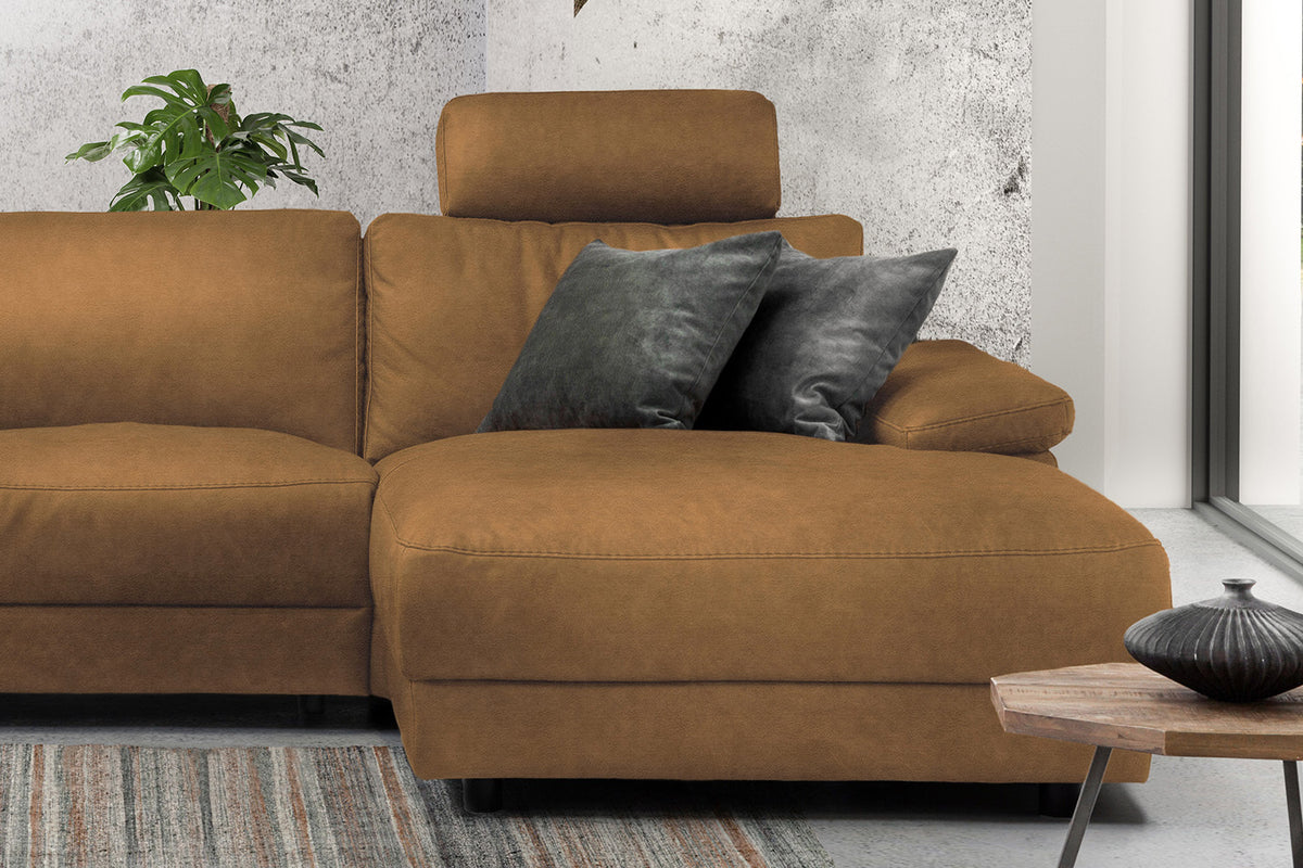 KAWOLA Sofa LOLA Ecksofa Stoff cognac mit motorischer Relaxfunktion