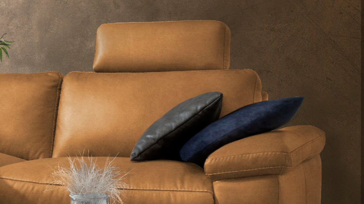 KAWOLA Sofa LOLA Ecksofa Stoff cognac mit motorischer Relaxfunktion