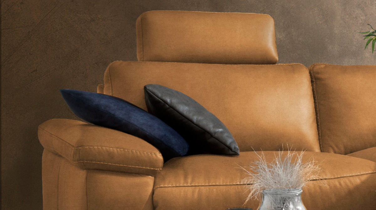 KAWOLA Sofa LOLA Ecksofa Stoff cognac mit motorischer Relaxfunktion