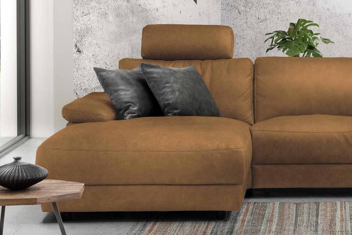 KAWOLA Sofa LOLA Ecksofa Stoff cognac mit motorischer Relaxfunktion