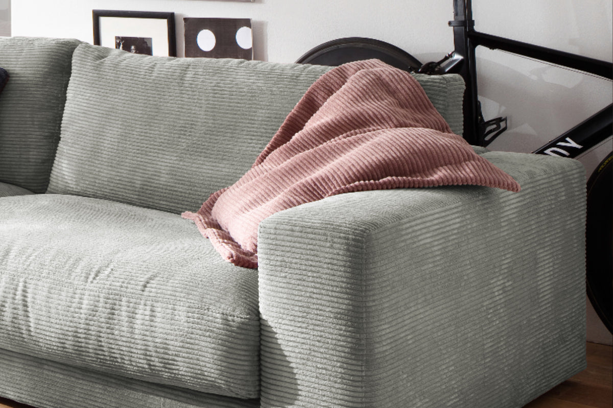 KAWOLA Sofa MADELINE 3-Sitzer Cord hellgrau