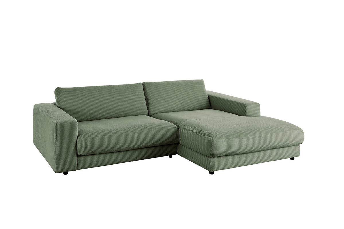 KAWOLA Sofa MADELINE Ecksofa mit Longchair Cord olivgrün