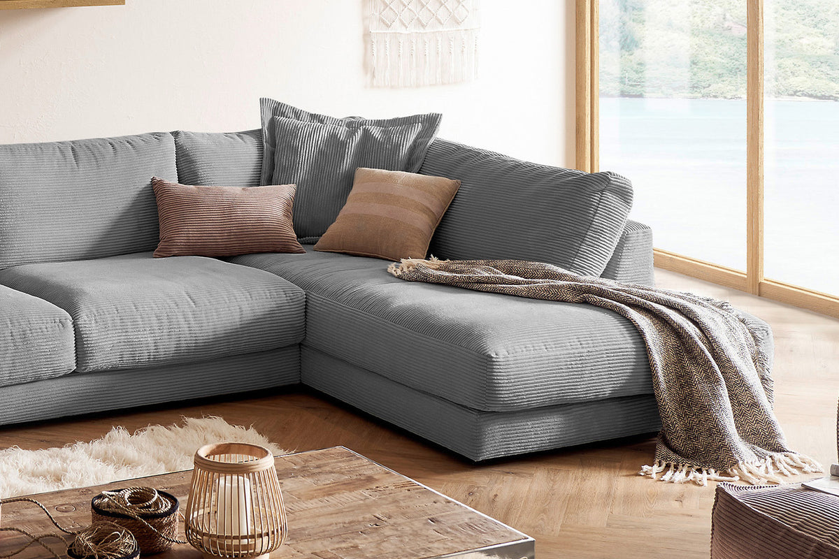 KAWOLA Sofa MADELINE Wohnlandschaft U-Form Cord grau