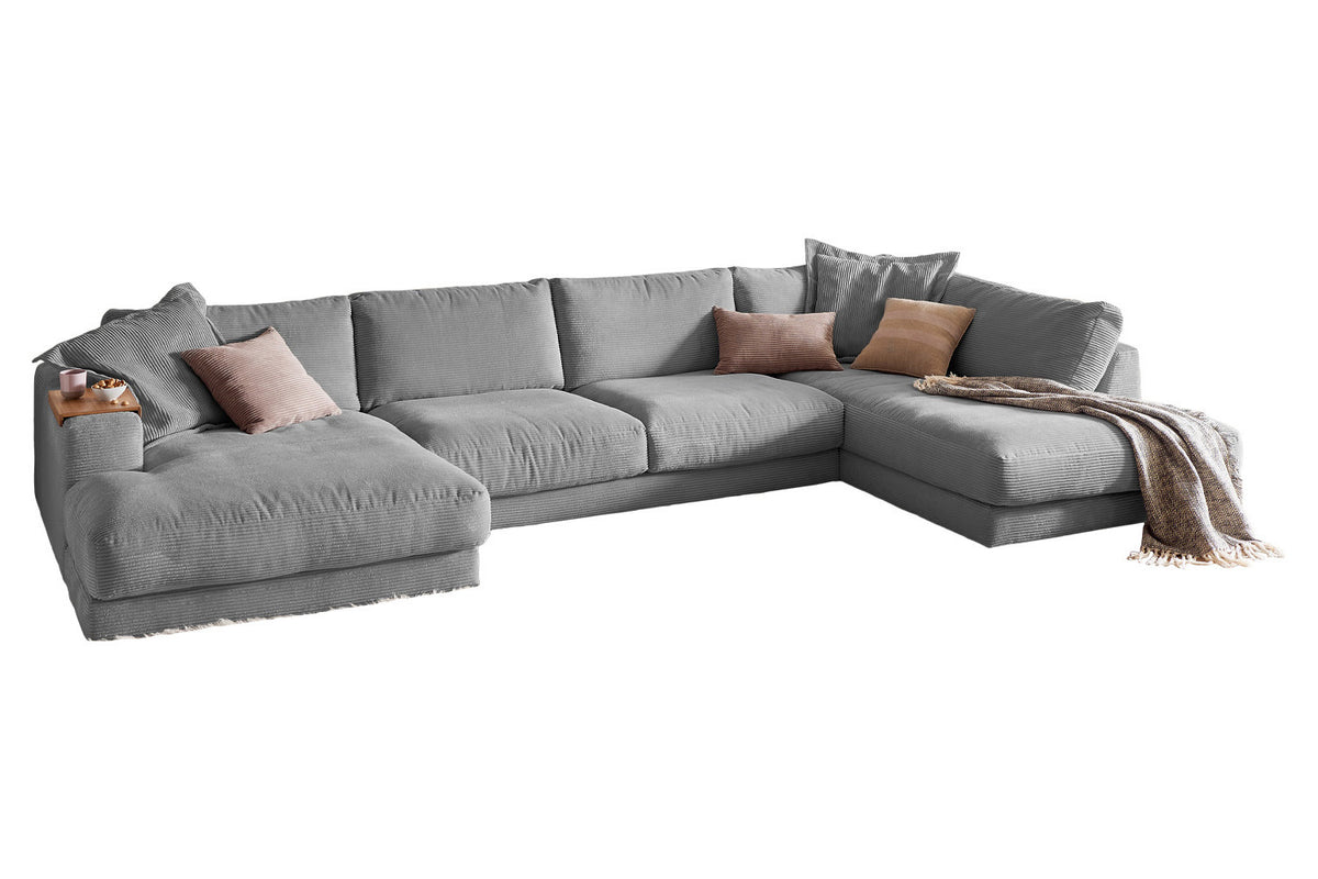 KAWOLA Sofa MADELINE Wohnlandschaft U-Form Cord grau