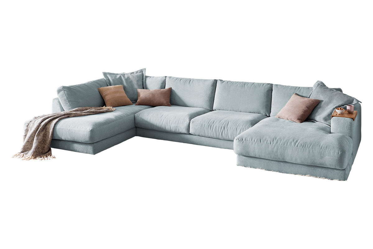 KAWOLA Sofa MADELINE Wohnlandschaft U-Form Cord hellblau