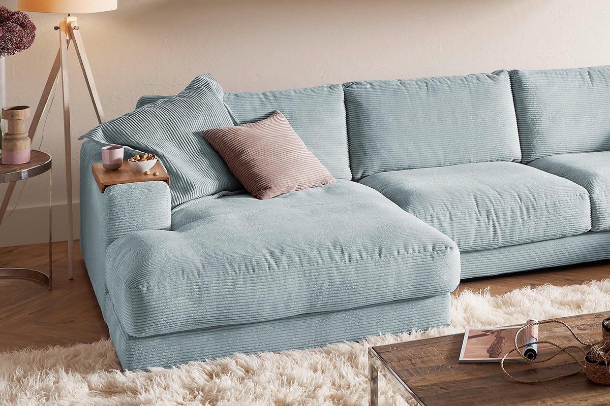 KAWOLA Sofa MADELINE Wohnlandschaft U-Form Cord hellblau