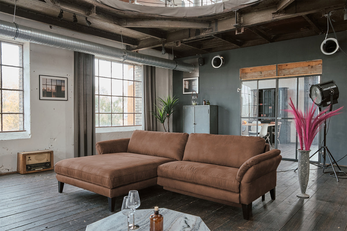 KAWOLA Sofa MALTA Ecksofa Stoff braun, Links, Ohne Zusatzausstattung, Relaxfunktion