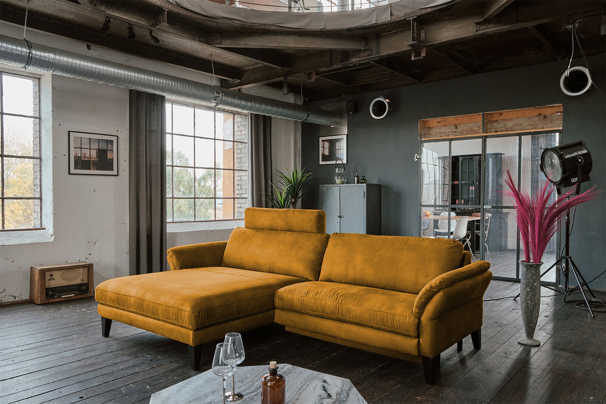 KAWOLA Sofa MALTA Ecksofa Stoff gold