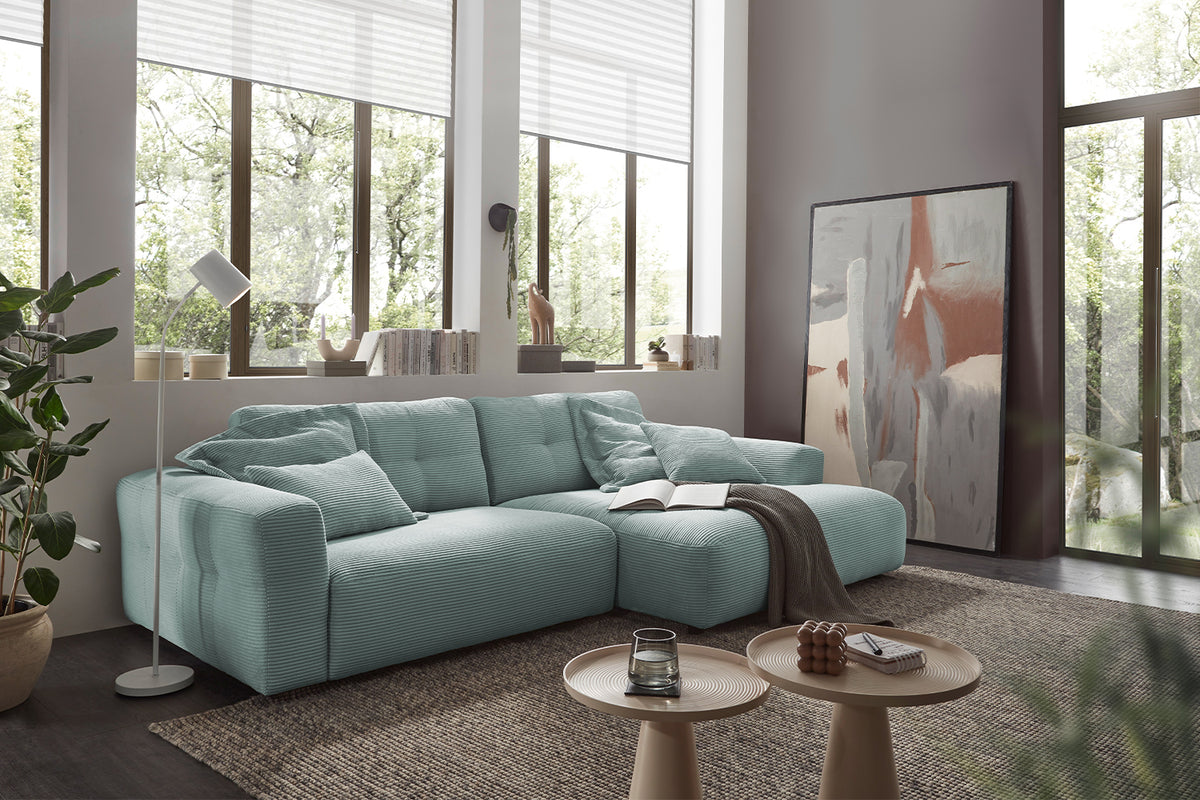 KAWOLA Sofa MIKA Ecksofa Cord hellblau, 276 x 167, Rechts