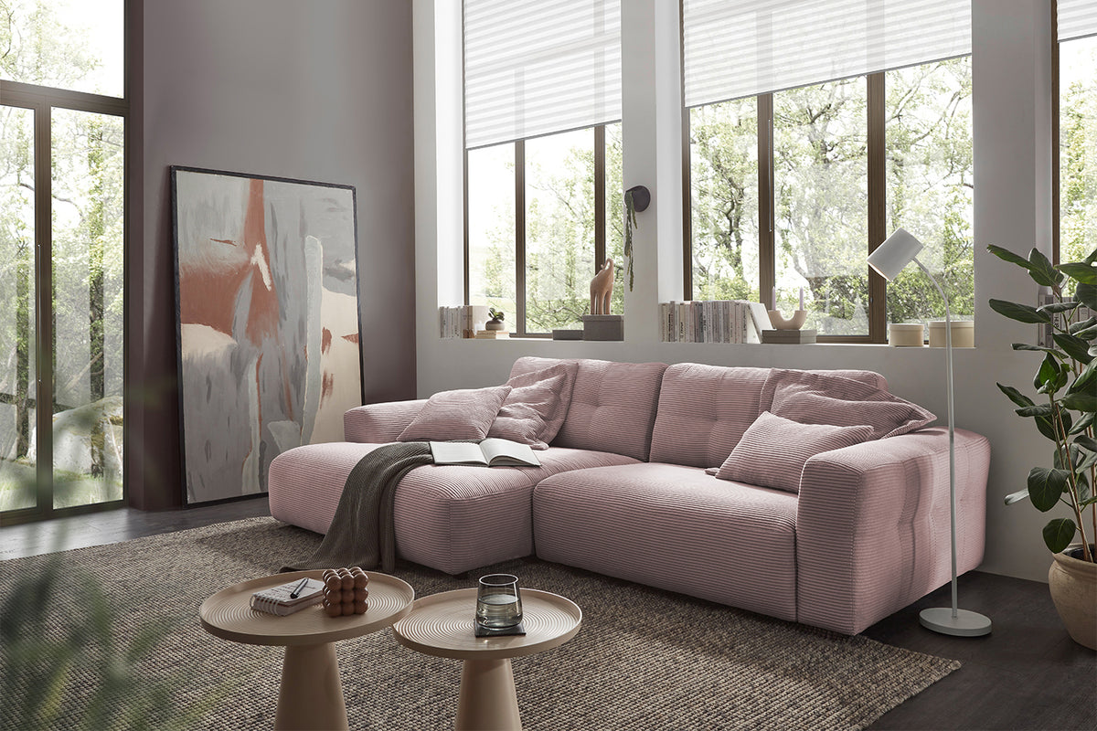 KAWOLA Sofa MIKA Ecksofa Cord rosa, 296 x 167, Links