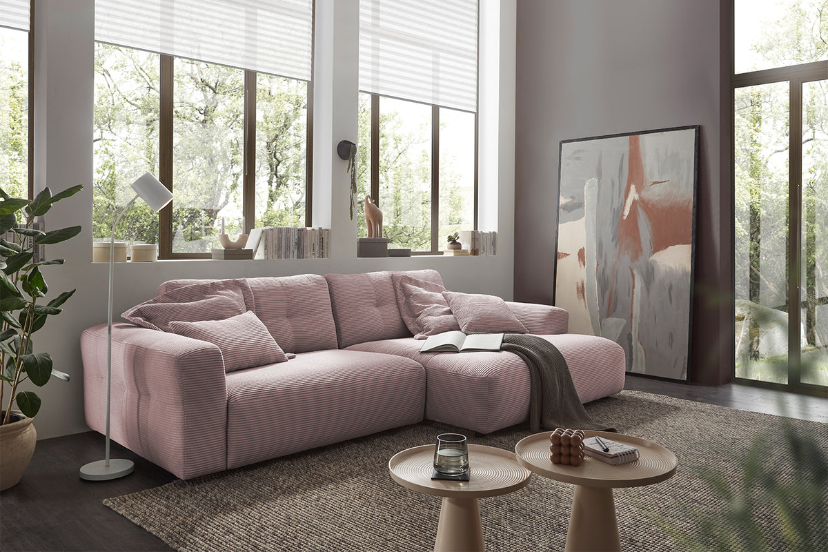 KAWOLA Sofa MIKA Ecksofa Cord rosa, 296 x 167, Rechts