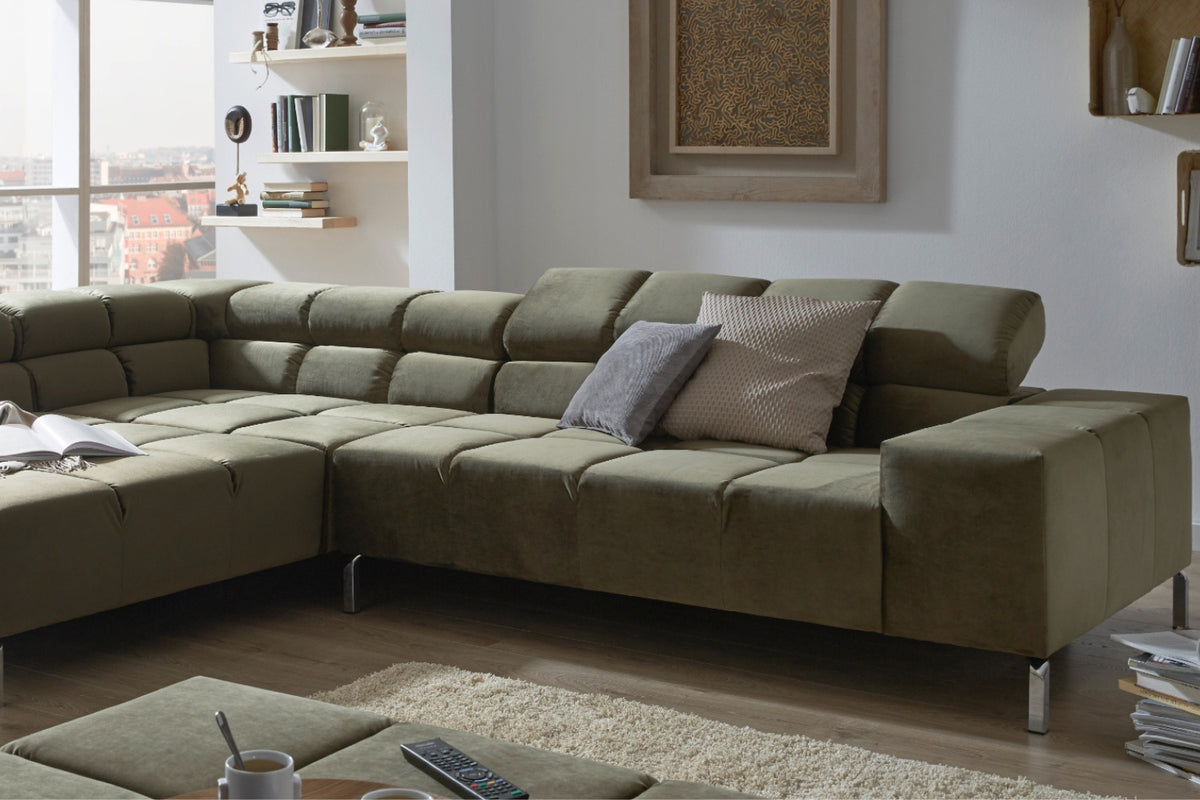KAWOLA Sofa NELSON Ecksofa Velvet olivgrün