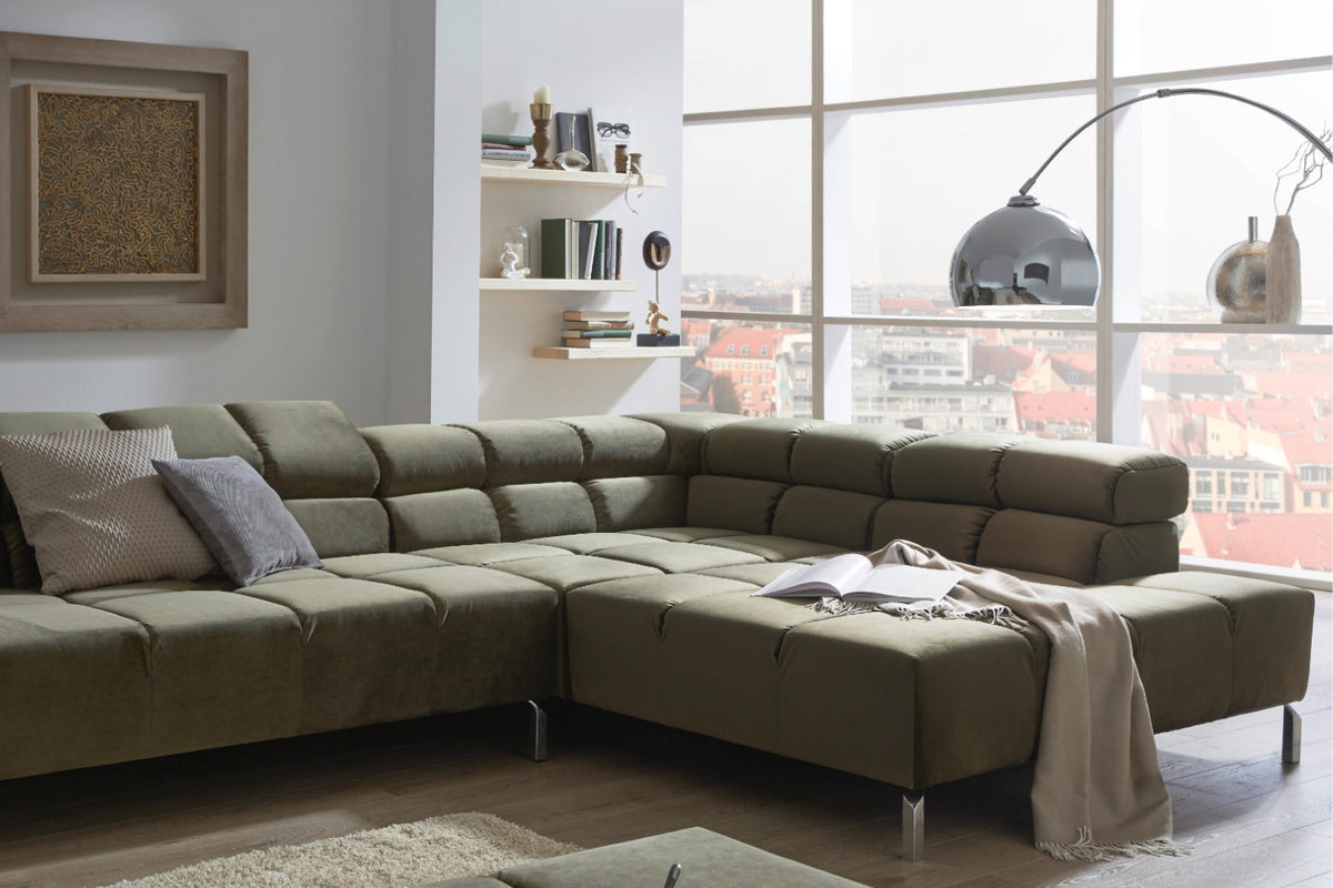 KAWOLA Sofa NELSON Ecksofa Velvet olivgrün
