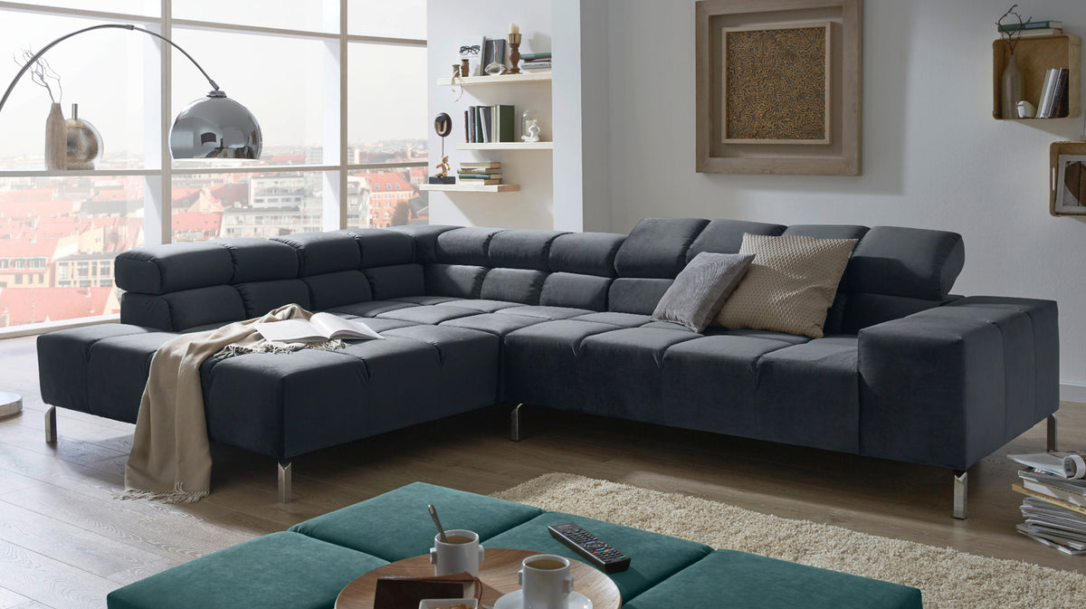 KAWOLA Sofa NELSON Ecksofa Velvet schwarz, Rechts, Ohne Komfortfunktion