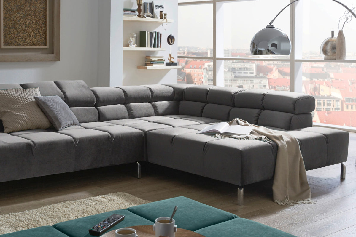 KAWOLA Sofa NELSON Ecksofa Velvet stone