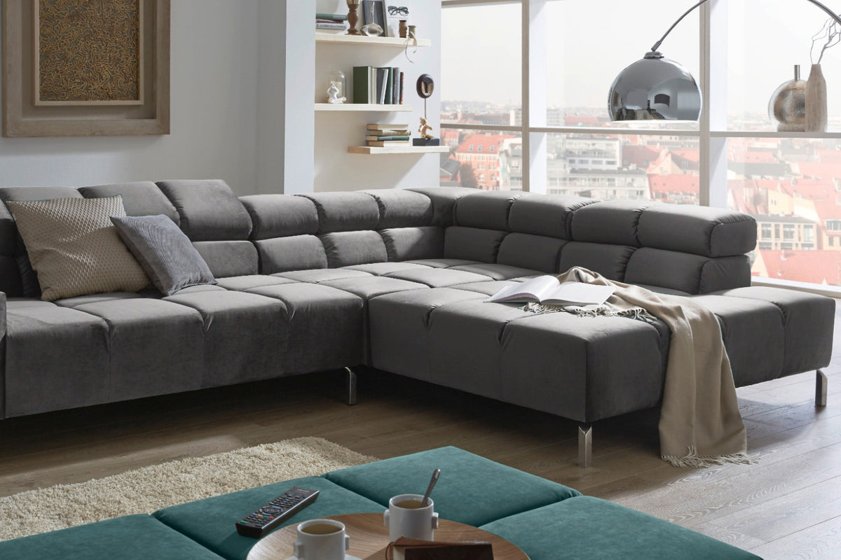 KAWOLA Sofa NELSON Ecksofa Velvet stone