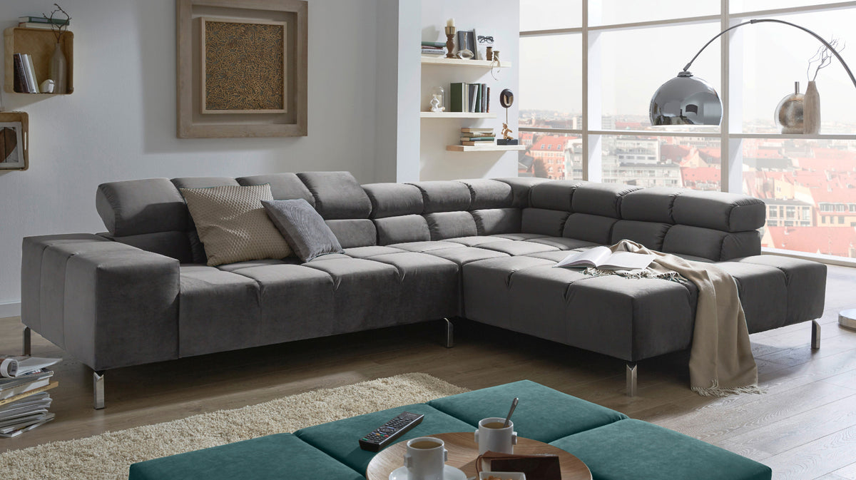 KAWOLA Sofa NELSON Ecksofa Velvet stone, Links, Ohne Komfortfunktion