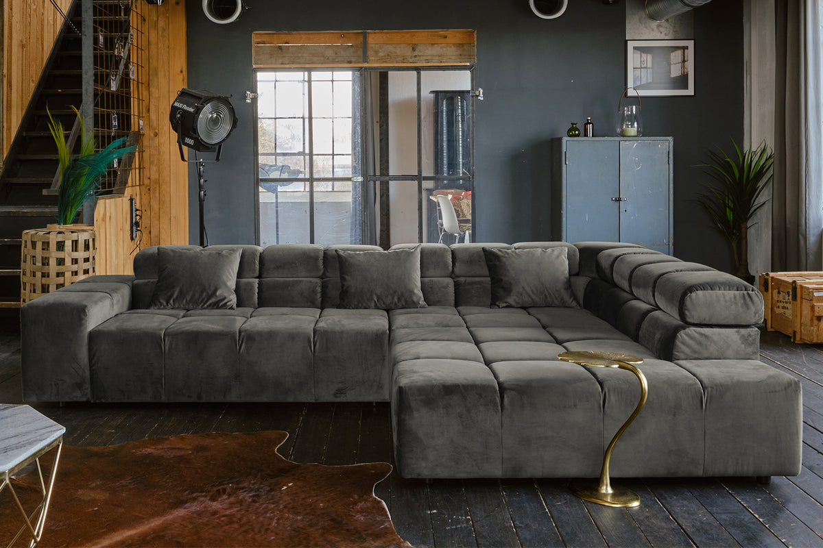 KAWOLA Sofa NEVADA Ecksofa Velvet grau, Rechts, Ohne Komfortfunktion