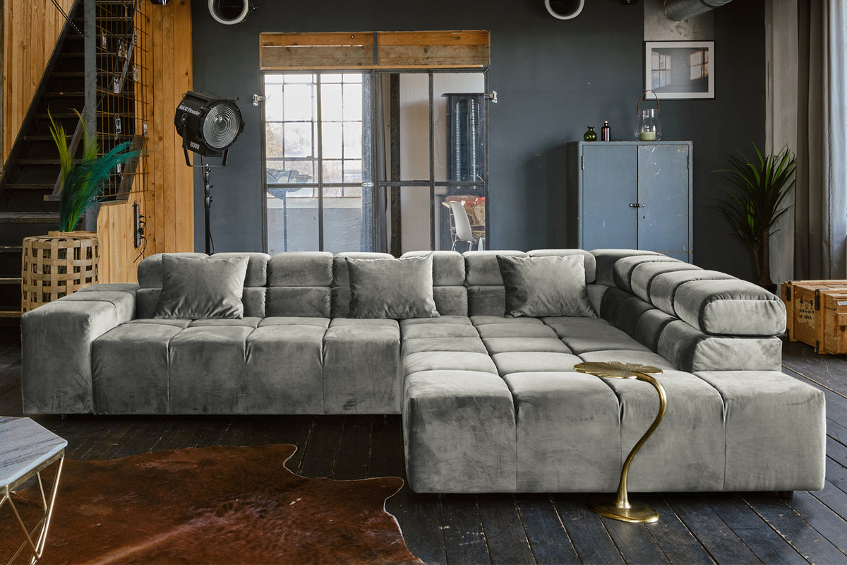 KAWOLA Sofa NEVADA Ecksofa Velvet silber, Rechts, Relaxfunktion