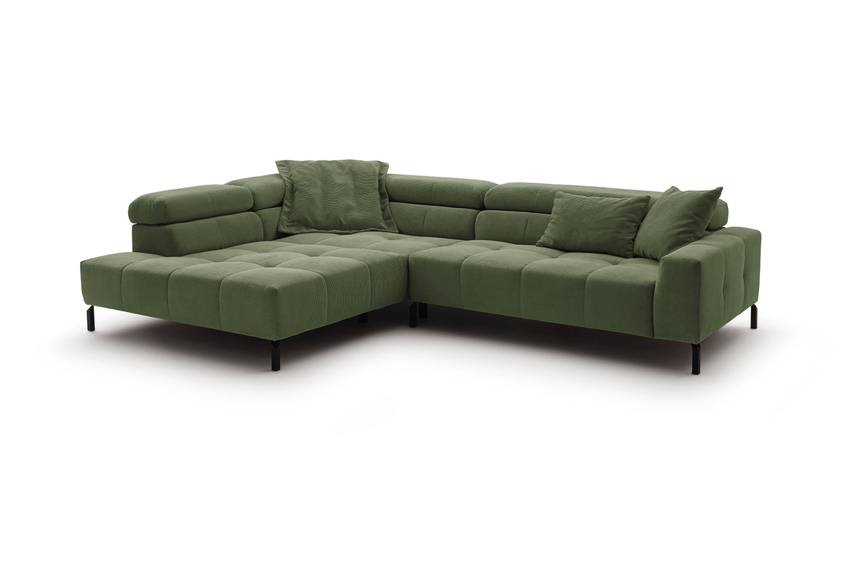 KAWOLA Sofa OHIO Ecksofa Feincord olivgrün