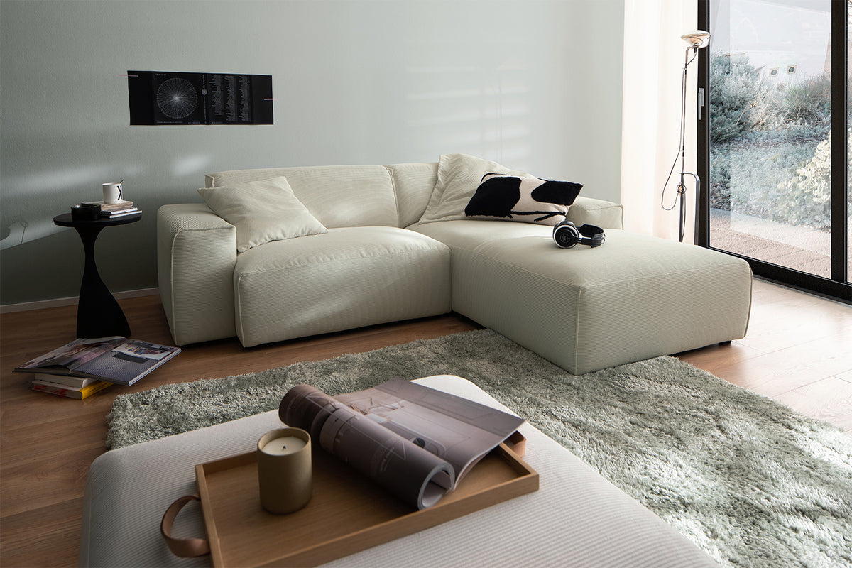 KAWOLA Sofa RANI Ecksofa Feincord beige, Rechts
