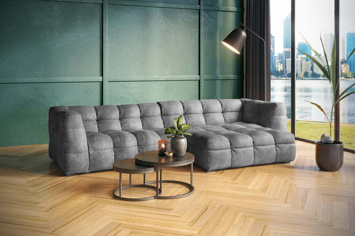 KAWOLA Sofa ROSARIO Ecksofa Velvet hellgrau, Rechts