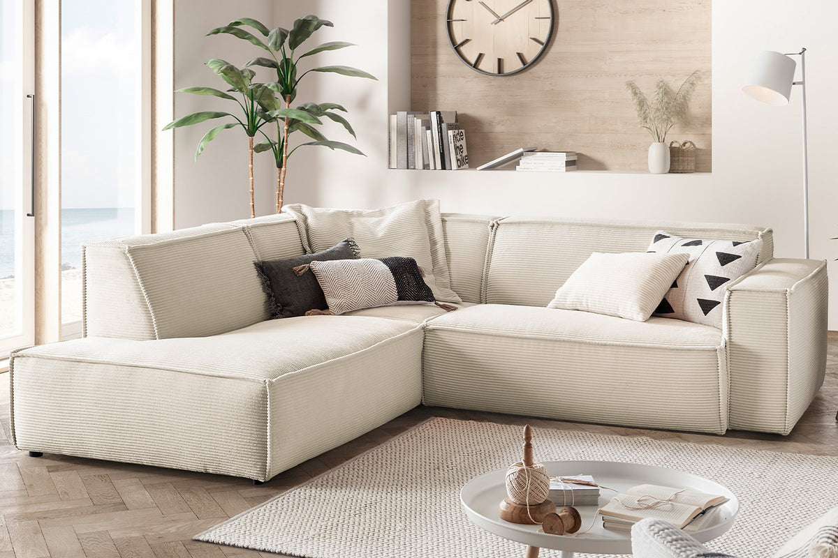 KAWOLA Sofa SAMU Ecksofa Cord cremeweiß