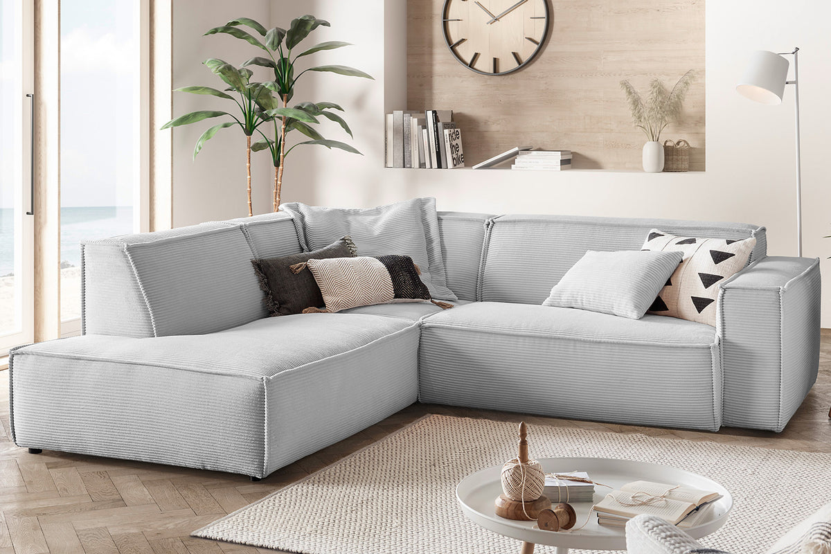 KAWOLA Sofa SAMU Ecksofa Cord hellgrau