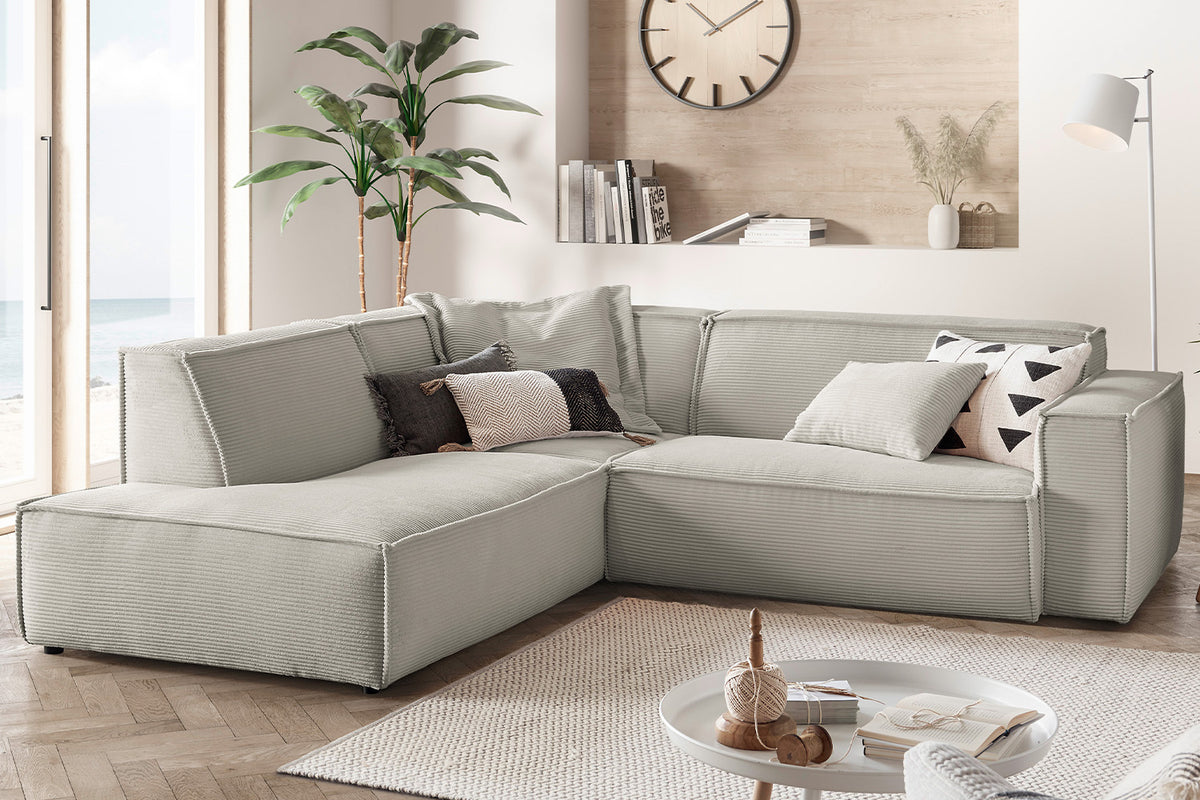 KAWOLA Sofa SAMU Ecksofa Cord steingrau