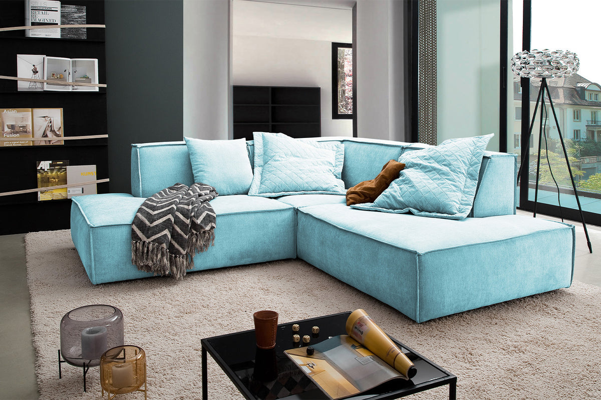 KAWOLA Sofa SAMU Ecksofa Stoff hellblau, Rechts