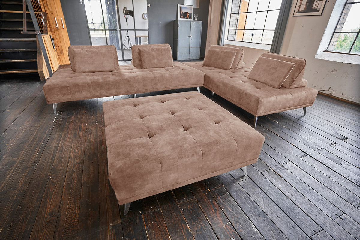 KAWOLA Sofa WIOLO Ecksofa velvet mit Hocker taupe
