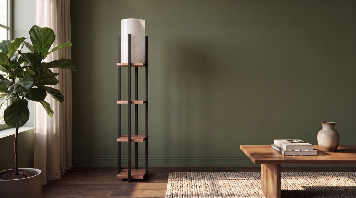 KAWOLA Stehlampe AMARIS Stoff schwarz kupfer