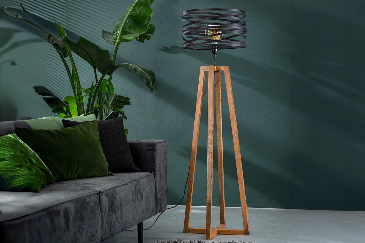 KAWOLA Stehleuchte DALIAN Stehlampe Holz/Metall schwarz