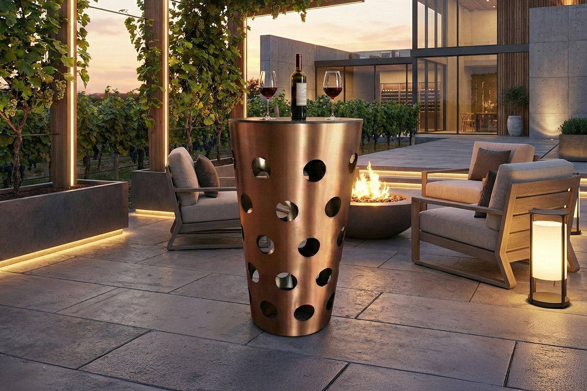 KAWOLA Tisch VINO Bartisch Keramik schwarz Gestell gebürsteter Edelstahl rosé gold